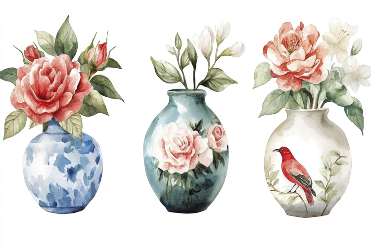 Flowers Vases on White Background Wallpaper