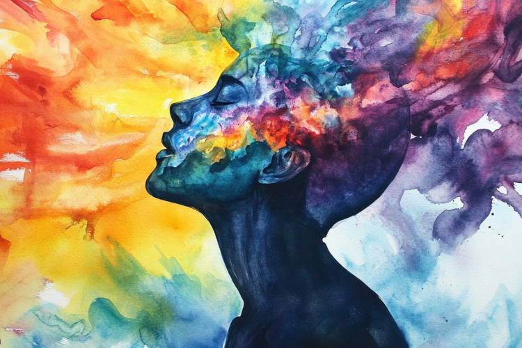 Watercolor Head with Abstract Colors Background Wallpaper