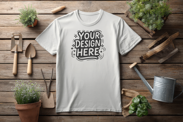 Rustic Mug Flatlay T-Shirt Mockup PSD JPG