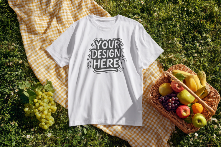 Autumn Leaves Flatlay T-Shirt Mockup PSD JPG
