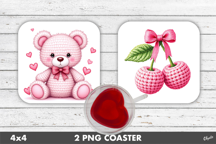 Pink Teacher Knitting, Valentine Coaster Sublimation PNG