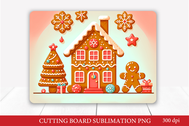 Gingerbread House Christmas Cutting Board Sublimation
