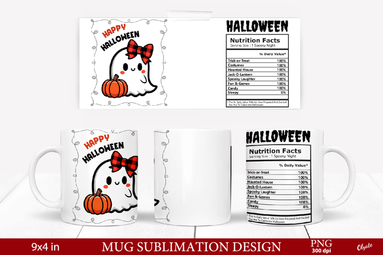 Mug Ghost Sublimation PNG. Halloween Mug PNG