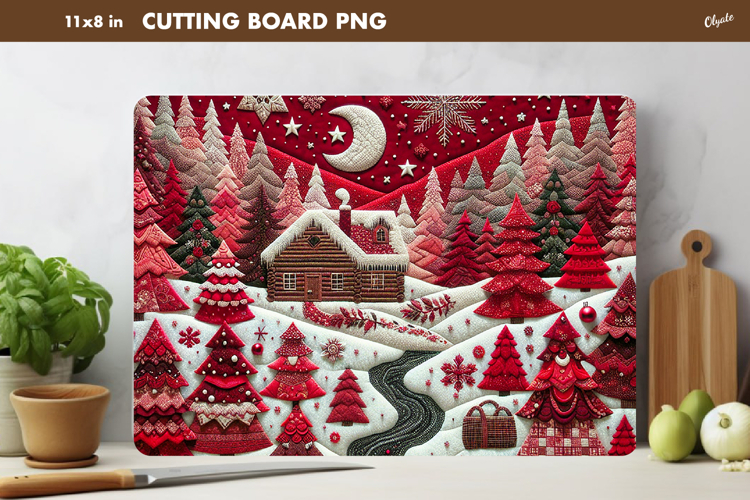 Winter Cutting Board PNG. Rustic Christmas Patchwork PNG