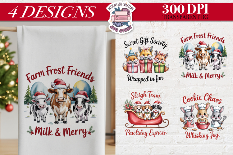 Christmas Cute Animals Clipart PNG Sublimation 4 Design
