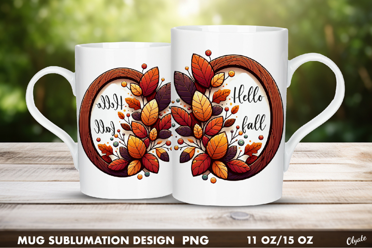 Autumn Leaves Frame PNG. Mug Wrap, 11 OZ, 15 OZ