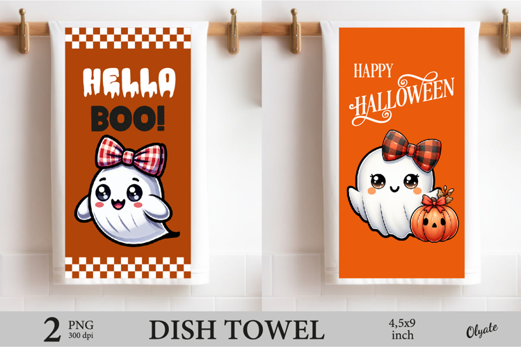 Halloween Dish Towel Sublimation PNG, Cute Ghost Sublimation