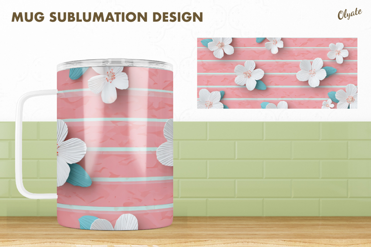 Pastel Colors Mug Sublimation Design, Flower Mug PNG