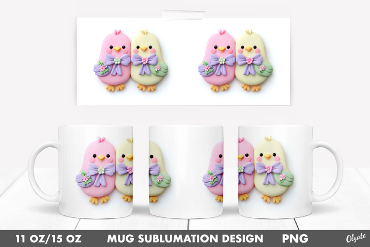 Easter Chickens Mug Sublimation Wrap, Mug 11 OZ, 15 OZ