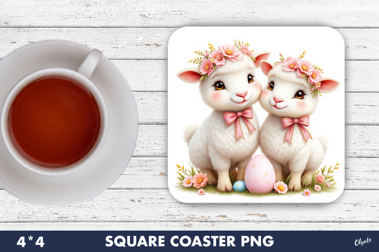 Easter Coaster Sublimation PNG, Cute Easter Sheeps PNG