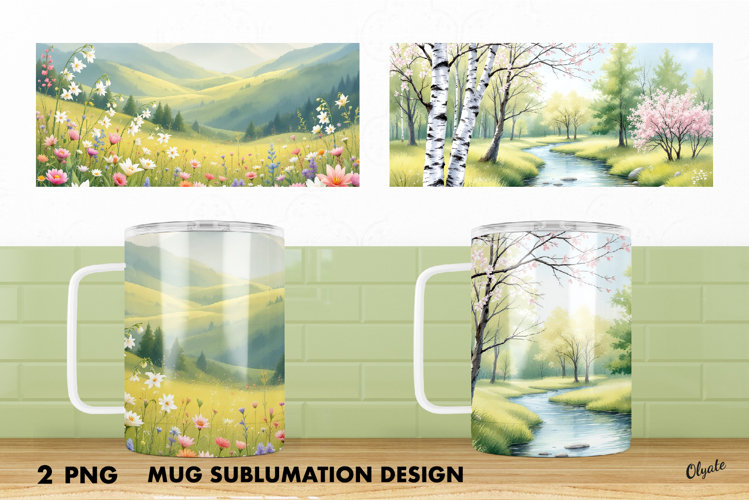Mug Spring Wrap PNG, Spring Forest Sublimation