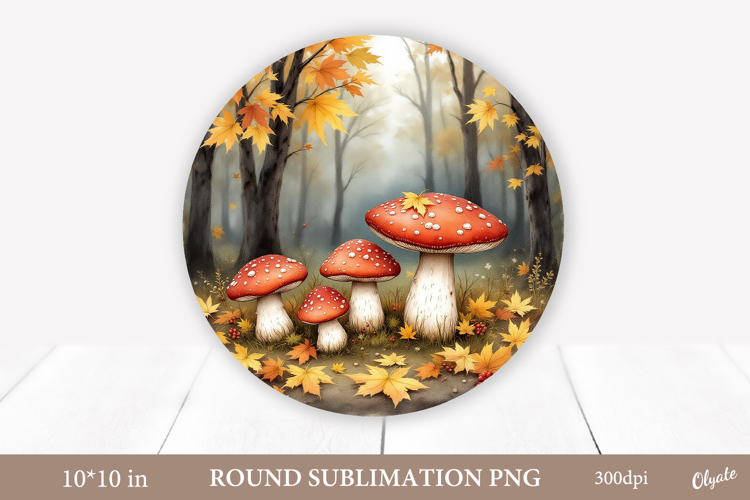 Mushrooms Sublimation, Autumn Forest Round Sign PNG