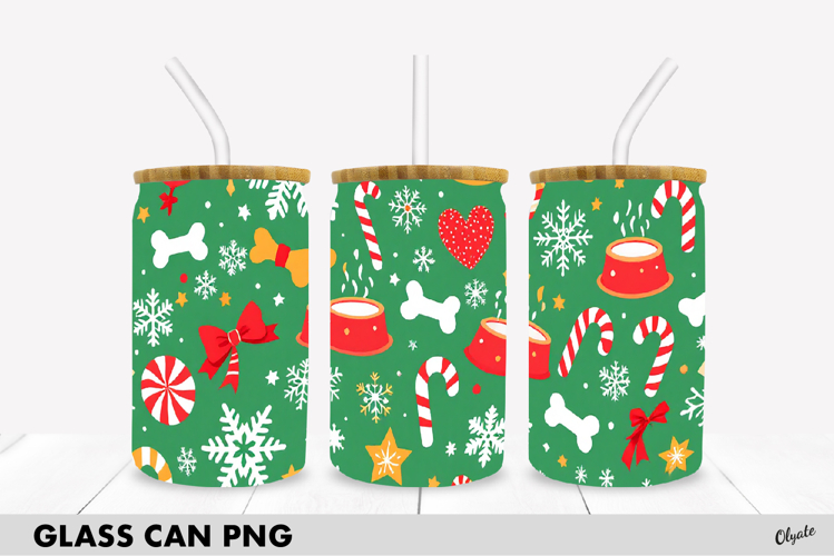 Christmas Dog Glass Can Wrap PNG. Glass Can 16 OZ