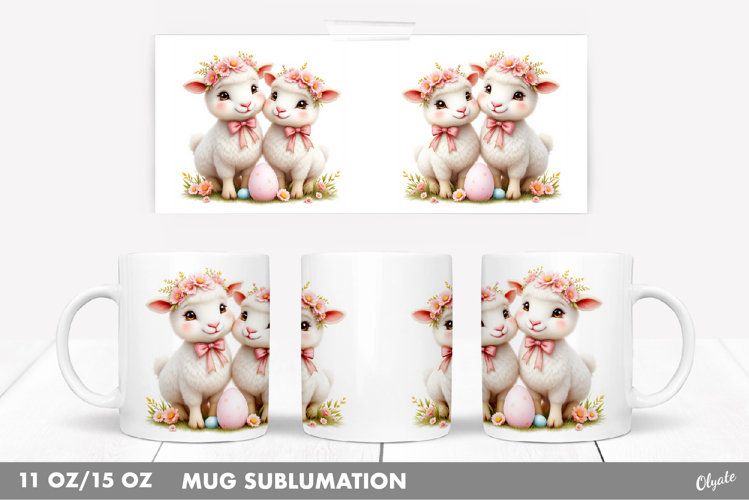 Easter Sheep Mug Wrap PNG, Easter Mug 11 OZ, 15 OZ