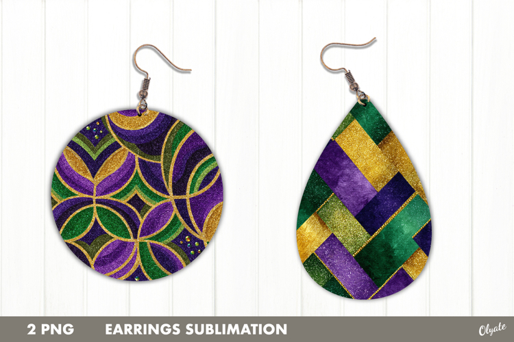 Earring Teardrop Mardi Gras, Earring Round Mardi Gras PNG