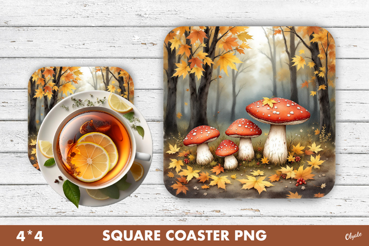 Fall Coaster Sublimation. Mushroom Coaster PNG