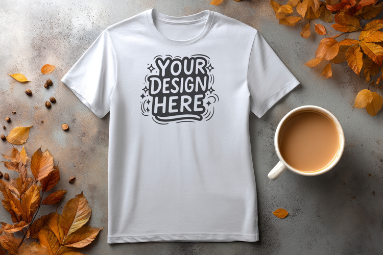 Autumn Coffee Flatlay T-Shirt Mockup PSD JPG