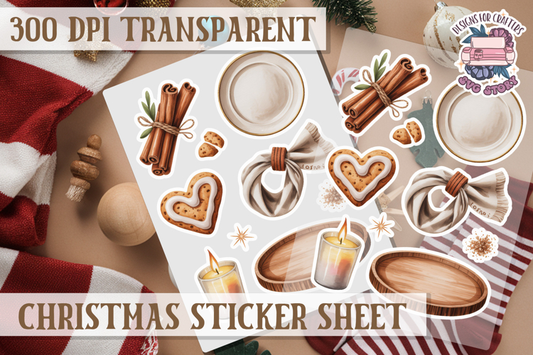 Christmas Sticker Sheet Watercolor Winter Holiday PNG