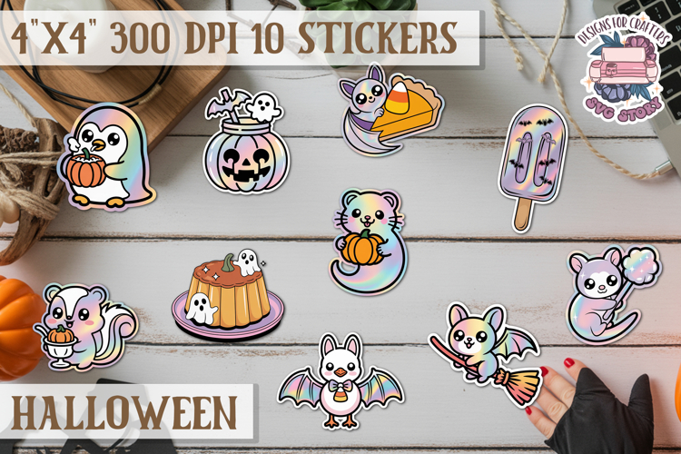 Halloween sticker Kawaii PNG pastel holographic foil