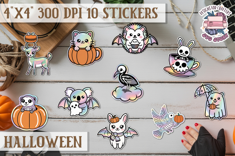 Halloween sticker Kawaii PNG pastel holographic foil