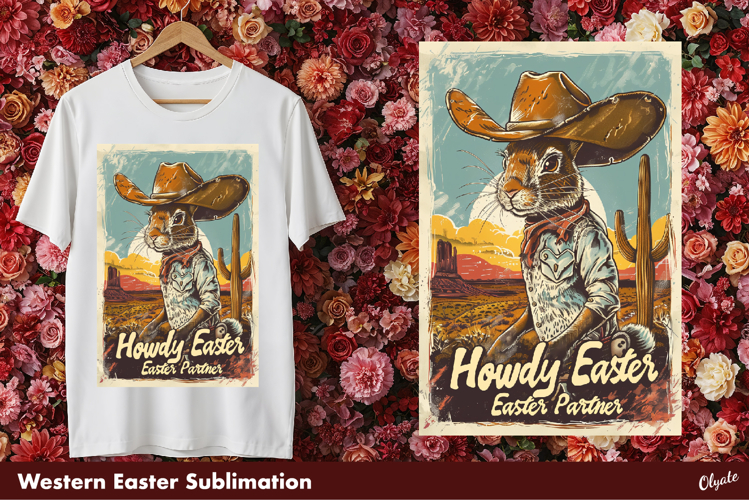 Easter Western Sublimation, Retro Easter Rabbit PNG