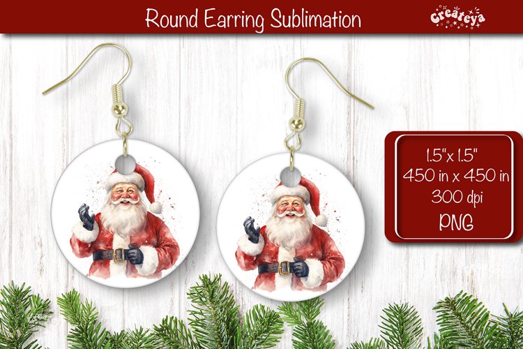 Christmas Round Earring Santa Sublimation Designs Christmas