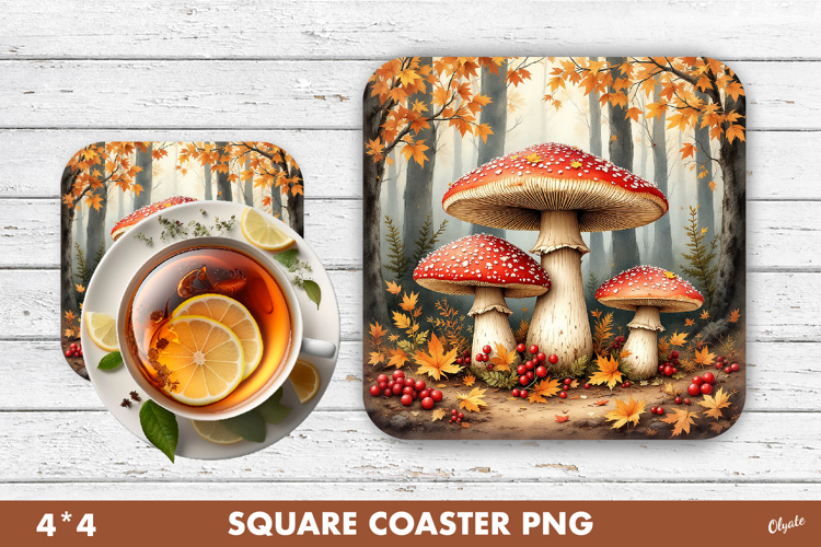 Fall Coaster Sublimation. Mushroom Coaster PNG