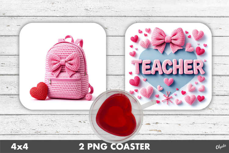 Pink Teacher Knitting, Valentine Coaster Sublimation PNG
