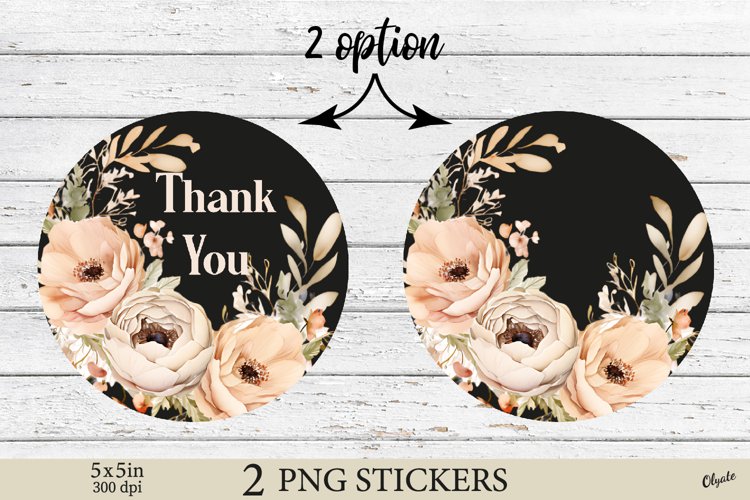 Thank You Stickers PNG. Flower Black Sublimation Stickers