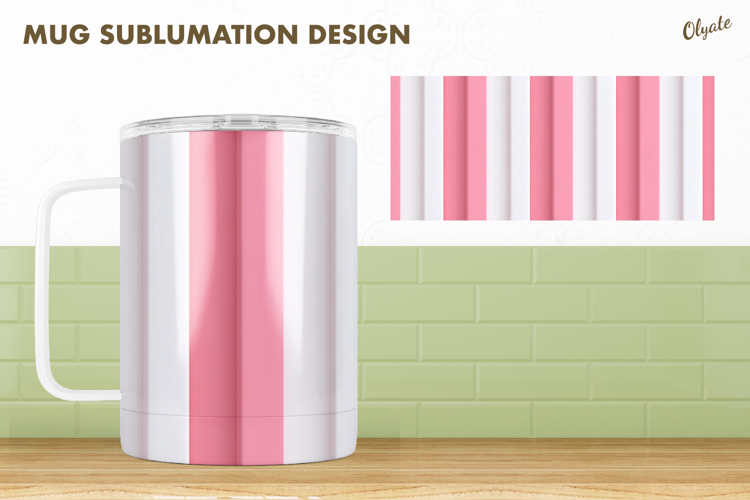 Pastel Colors Mug Sublimation Design, Pink Striped Mug PNG