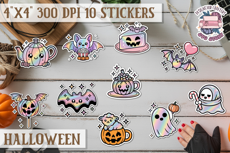 Halloween sticker Kawaii PNG pastel holographic foil
