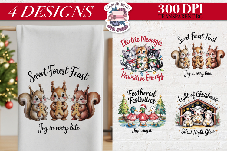 Christmas Cute Animals Clipart PNG Sublimation 4 Design