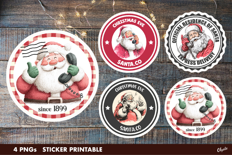Christmas Stamp Stickers PNG. Christmas Round Sticker