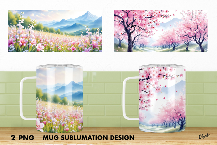 Mug Spring Wrap PNG, Spring Forest Sublimation