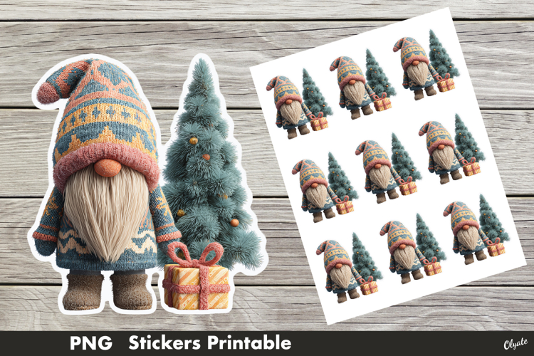 Crochet Gnome Sticker PNG. Christmas Gnome Stickers PNG
