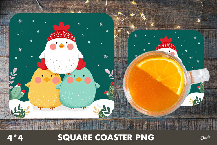 Funny Bird Coaster Sublimation. Christmas Square Coaster example image 1