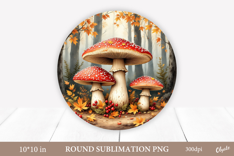 Mushrooms Sublimation, Autumn Forest Round Sign PNG