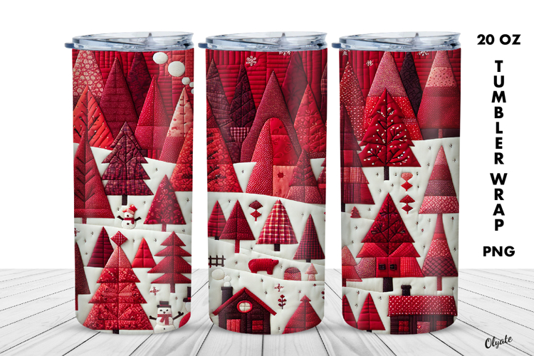 Winter Tumbler Wrap PNG, Red Patchwork Sublimation PNG