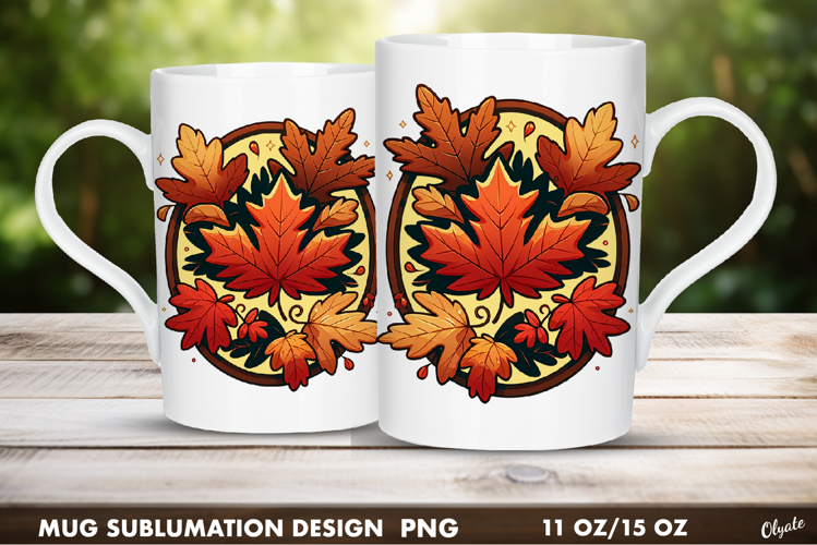 Autumn Leaves Frame PNG. Mug Wrap, 11 OZ, 15 OZ