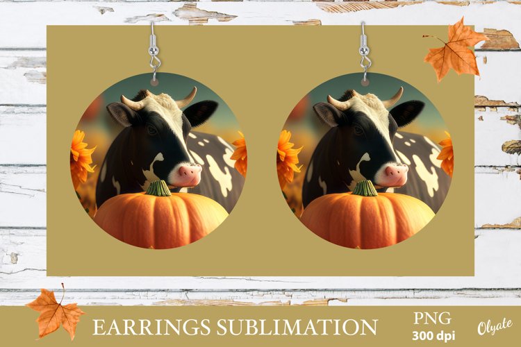 Cow Earrings Round Sublimation. Autumn Farmhouse PNG
