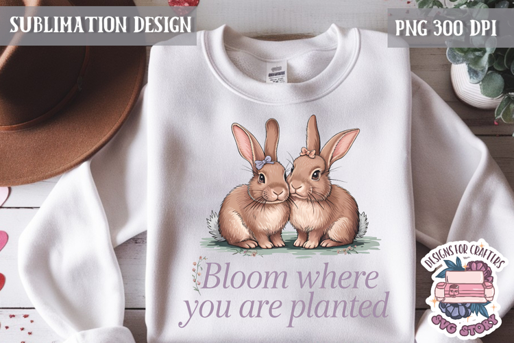 Cute Bunnies Spring Sublimation Design PNG Easter Hoop bunny
