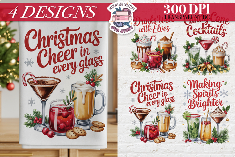 Christmas Cocktail Towels Clipart Sublimation 4 PNG