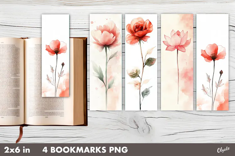 Botanical Bookmarks, Flower Printable Bookmarks PNG