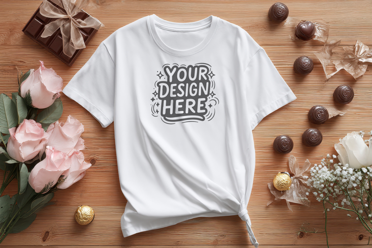 Floral Coffee Flatlay T-Shirt Mockup PSD JPG