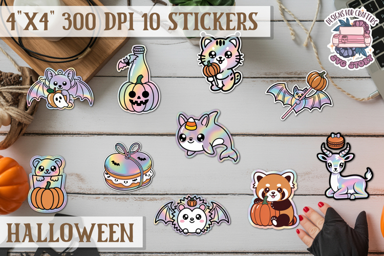 Halloween sticker Kawaii PNG pastel holographic foil