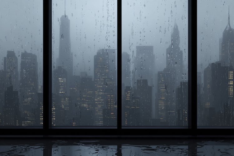 Rainy Night View of a City Skyline Background Wallpaper