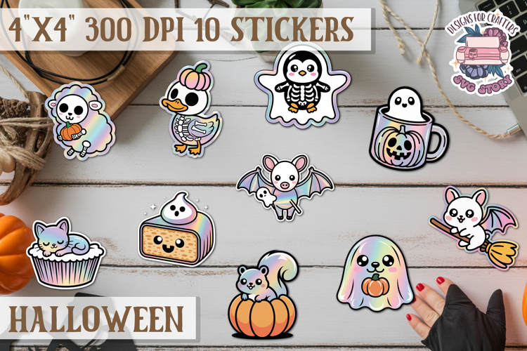 Halloween sticker Kawaii PNG pastel holographic foil