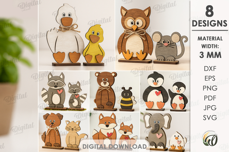 3D Animals Figurines Bundle Laser Cut. Stand Decor SVG