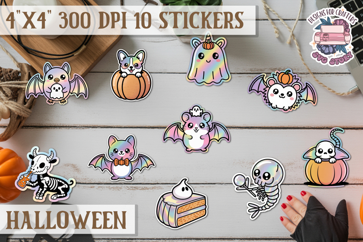 Halloween sticker Kawaii PNG pastel holographic foil
