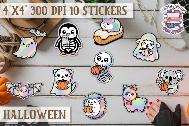 Halloween sticker Kawaii PNG pastel holographic foil